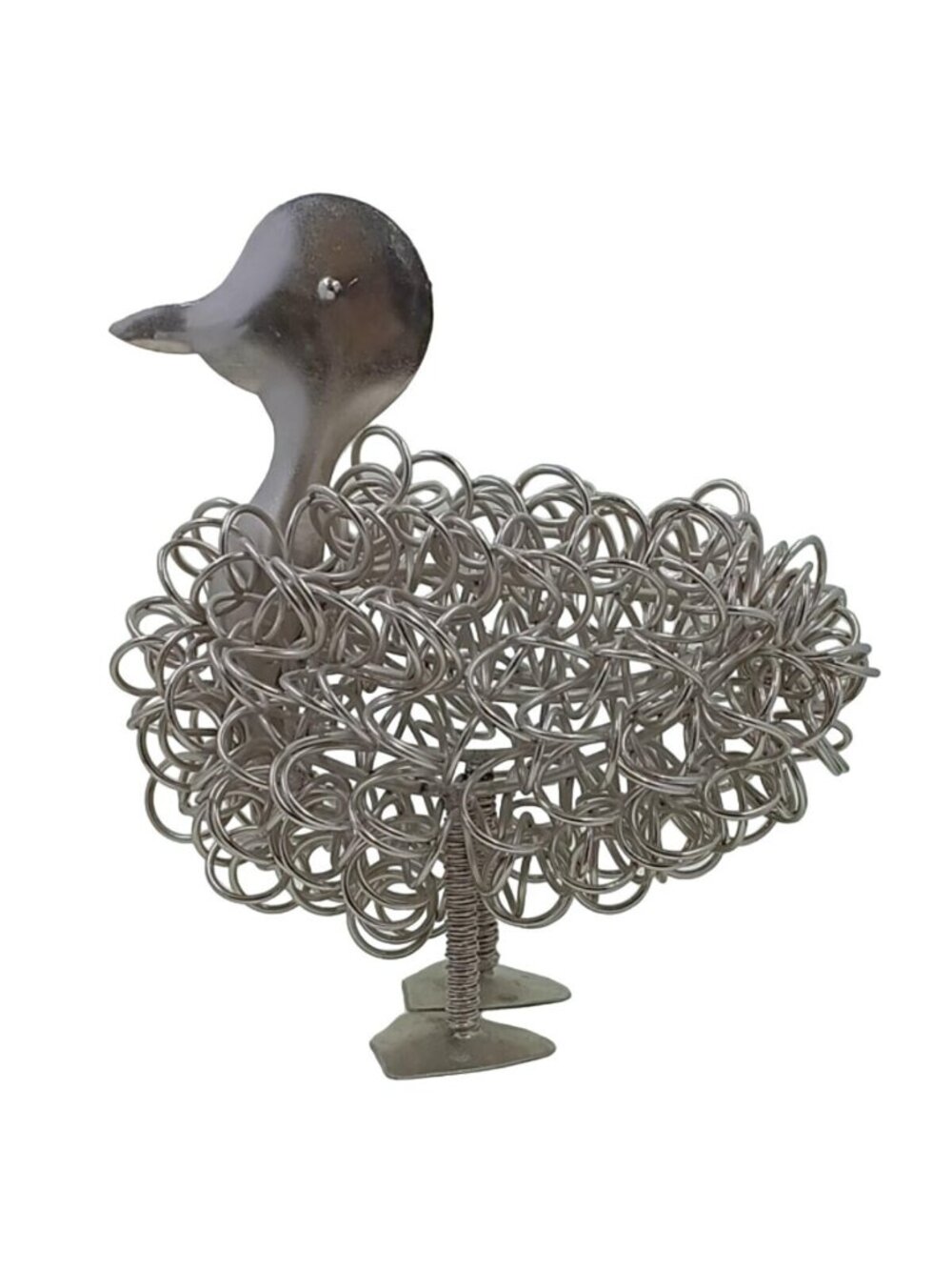 Wiggle Duck & Duckling Nickel silver colored sculpture, rustic farmyard metal - Picture 5 of 6